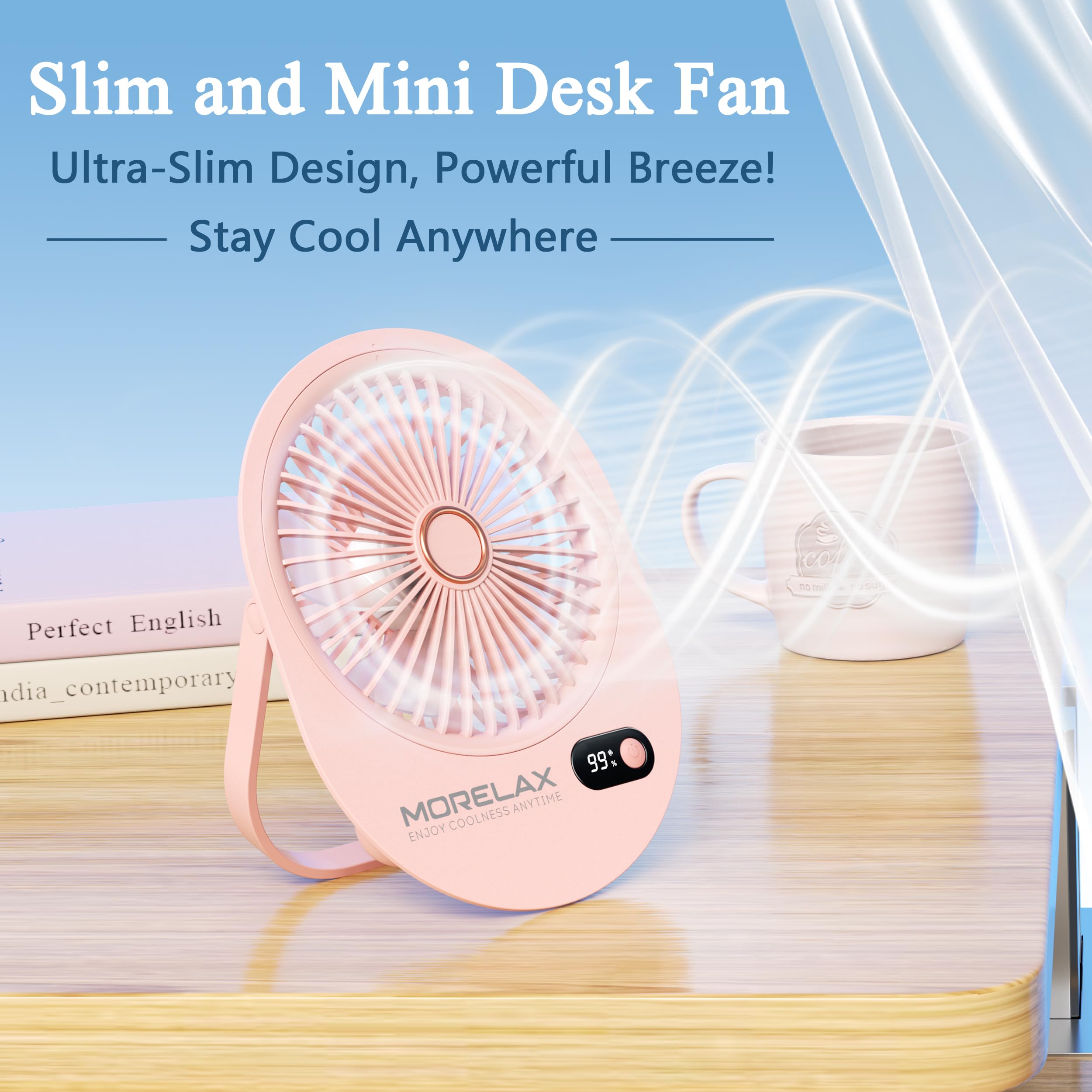 USB Desk Fan,3 IN 1 Rechargeable Portable Fan,180 Adjustable,6 Speed Strong Wind,Mini Personal Desktop Fan for Travel/Cruise/Bedroom/Office/Indoor/Outdoor,Desk Accessories for Women/Men/girls (Pink)
