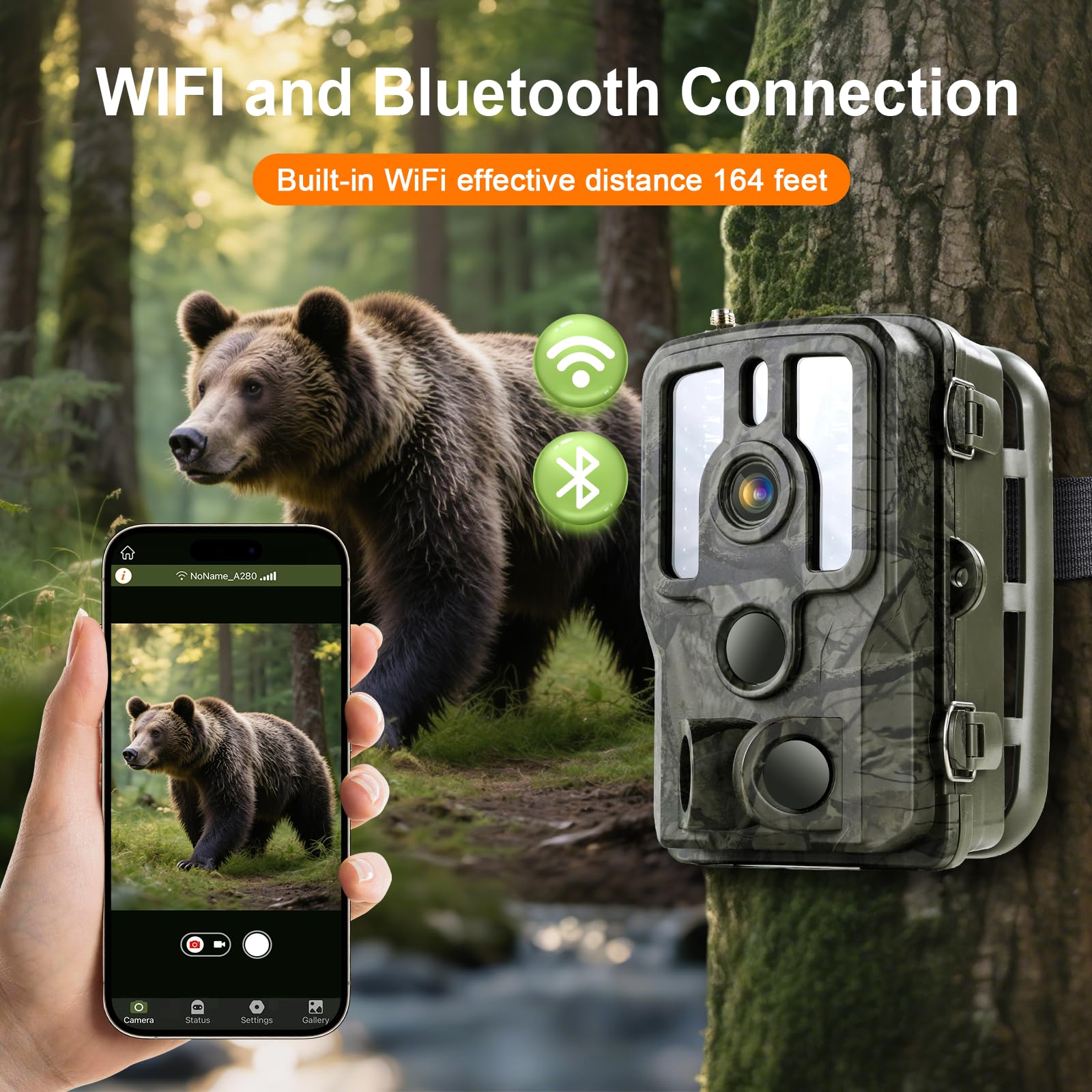 Trail Camera 4K 48MP with Night Vision Motion Activated Waterproof, Game Camera with WiFi Bluetooth, 0.1s Trigger, IR Night Vision 82ft, Outdoor Wildlife Cam with 8 Batteries 32GB SD Card