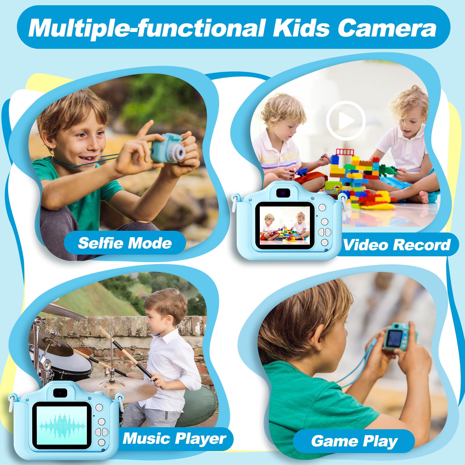 1080P HD 2.0 Inch Screen Kids Digital Camera with 32GB Card(blue)