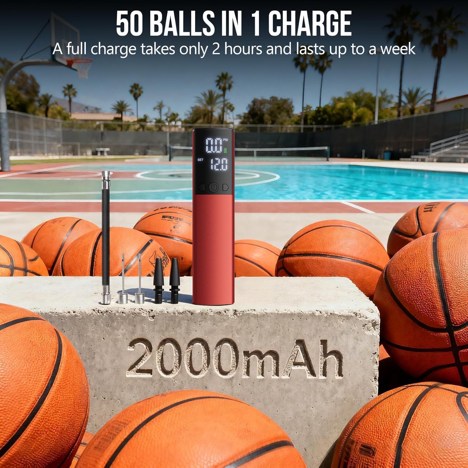 Electric Ball Pump,Smart Air Pump Portable Fast Ball Inflation with Accurate Pressure Gauge and Digital LCD Display for Basketball Football Soccer Volleyball (2Pin&2Nozzle&1Spout)