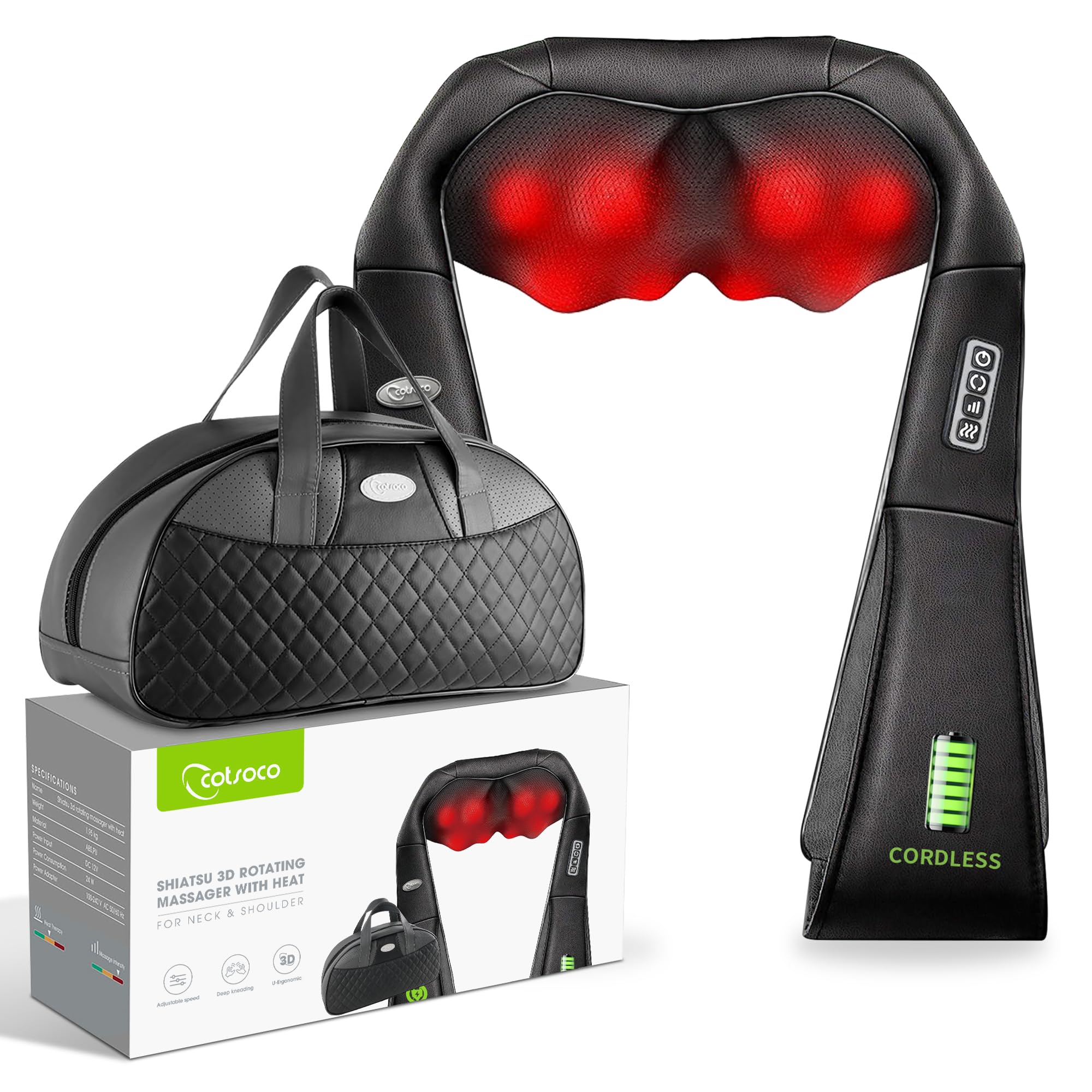 Cordless Shiatsu Neck and Shoulder Massager with Heat,Portable Massagers for Neck and Back,3D Deep Tissue Kneading Back Massager for Muscle Pain Relief,Perfect Gifts for Mom