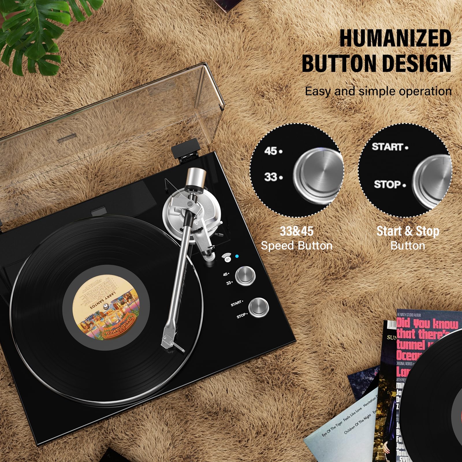 Vinyl Record Player Belt-Drive Turntable for Vinyl Records with Bluetooth Connectivity, USB Digital Output, Magnetic Cartridge & Adjustable Counterweight, AT-3600L, 33 or 45 RPM