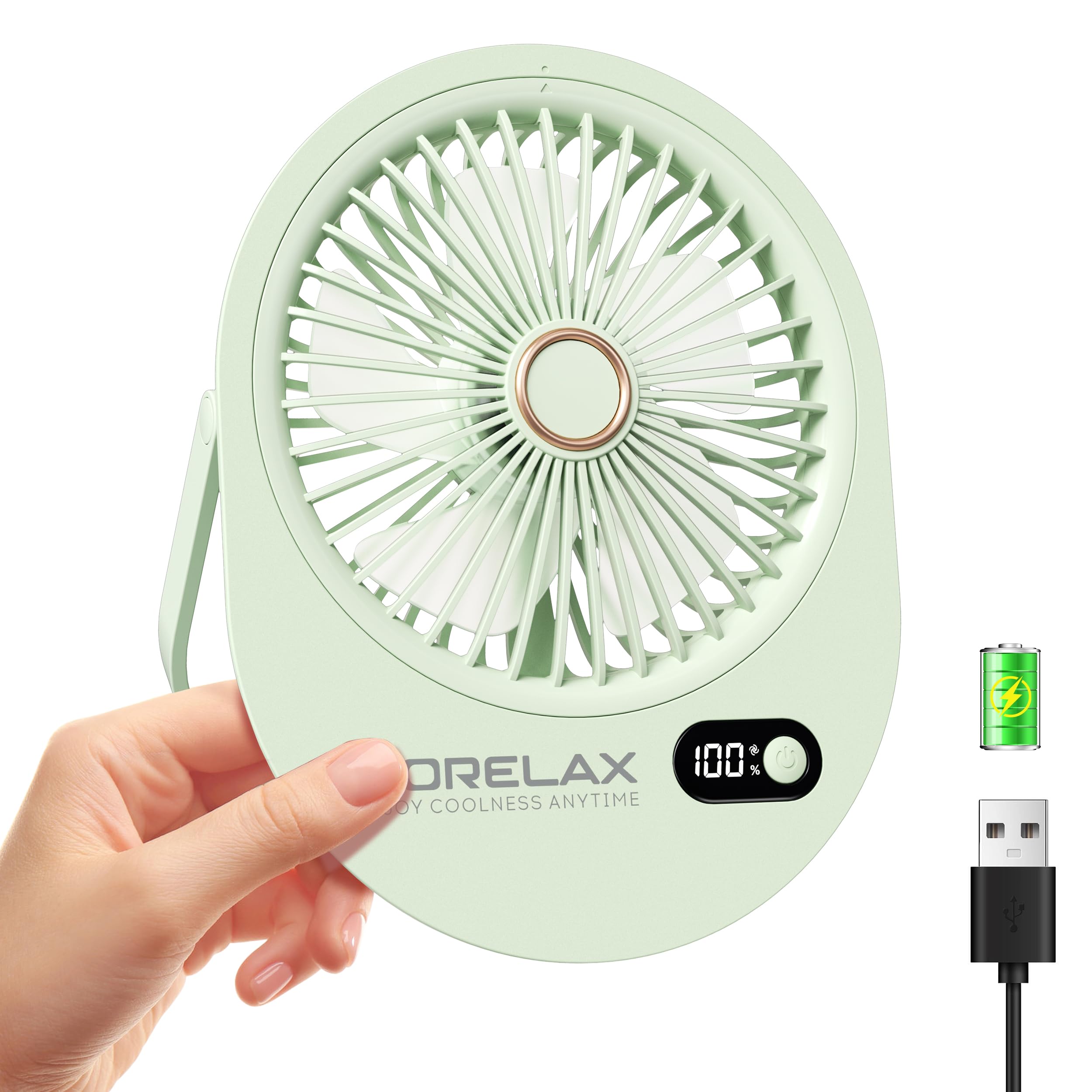 USB Desk Fan,3 IN 1 Rechargeable Portable Fan,180 Adjustable,6 Speed Strong Wind,Mini Personal Desktop Fan for Travel/Cruise/Bedroom/Office/Indoor/Outdoor,Desk Accessories for Women/Men/girls (Green)
