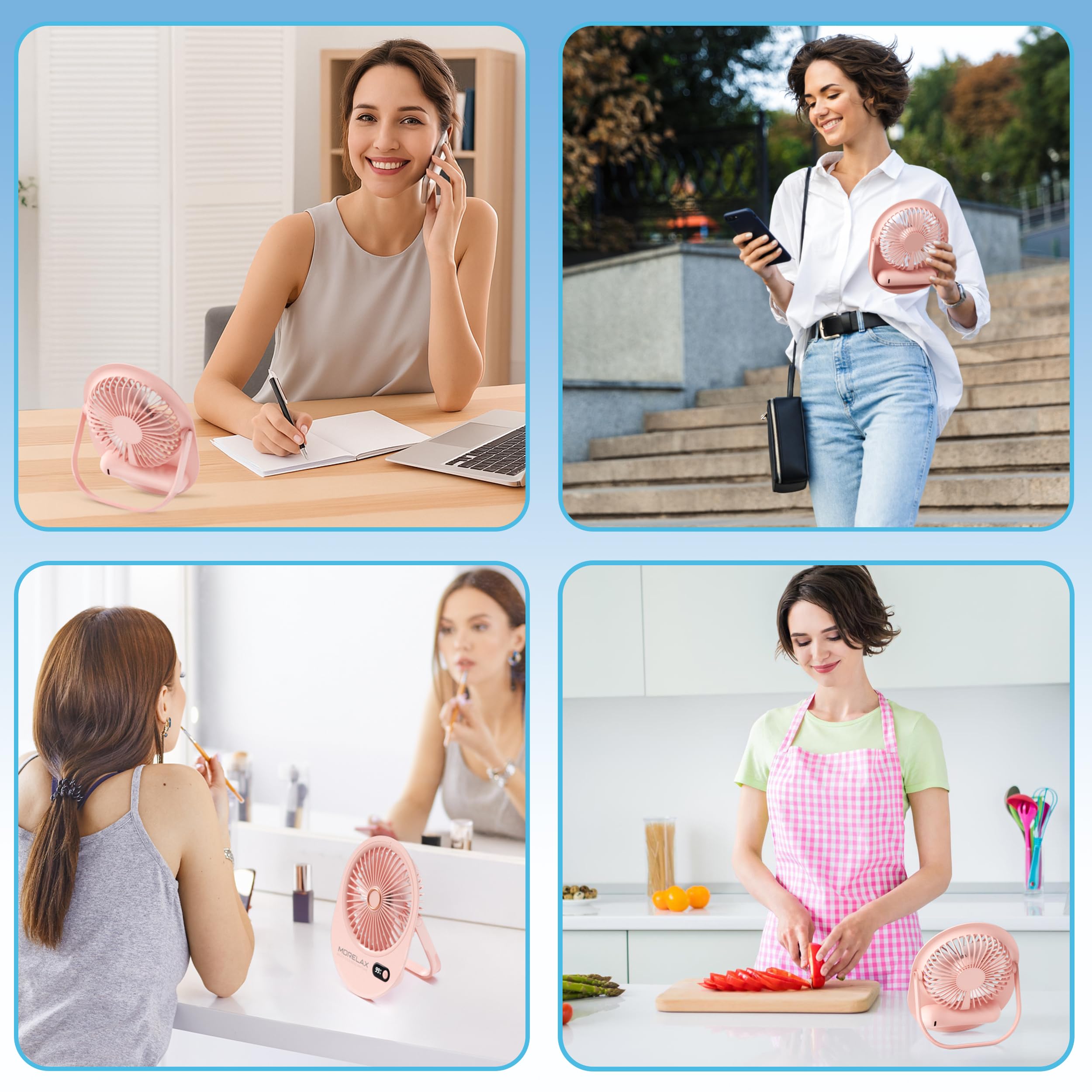 USB Desk Fan,3 IN 1 Rechargeable Portable Fan,180 Adjustable,6 Speed Strong Wind,Mini Personal Desktop Fan for Travel/Cruise/Bedroom/Office/Indoor/Outdoor,Desk Accessories for Women/Men/girls (Pink)