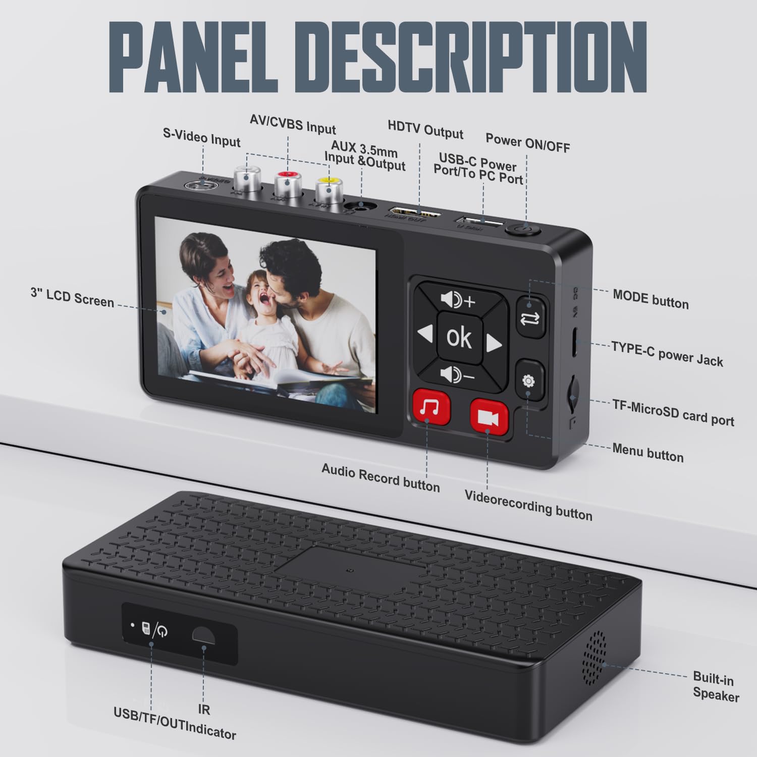 Video to Digital Converter 2.0, VHS to Digital Converter Recorder with Remote, Convert Record Video Audio from VHS, VCR, DVR, DVD, Hi8, Mini DV Players, Camcorder, Gaming Consoles(Players Needed)