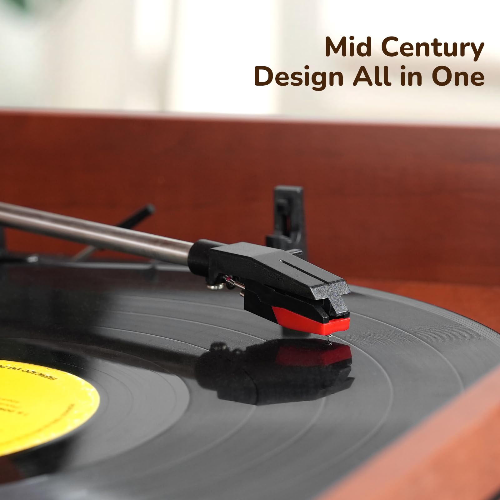 Bluetooth Record Player 10 in 1, 3-Speed Turntable for Vinyl with Speakers, LP to MP3 Converter, CD, Cassette Player, FM Radio, Wireless Streaming | Mahogany