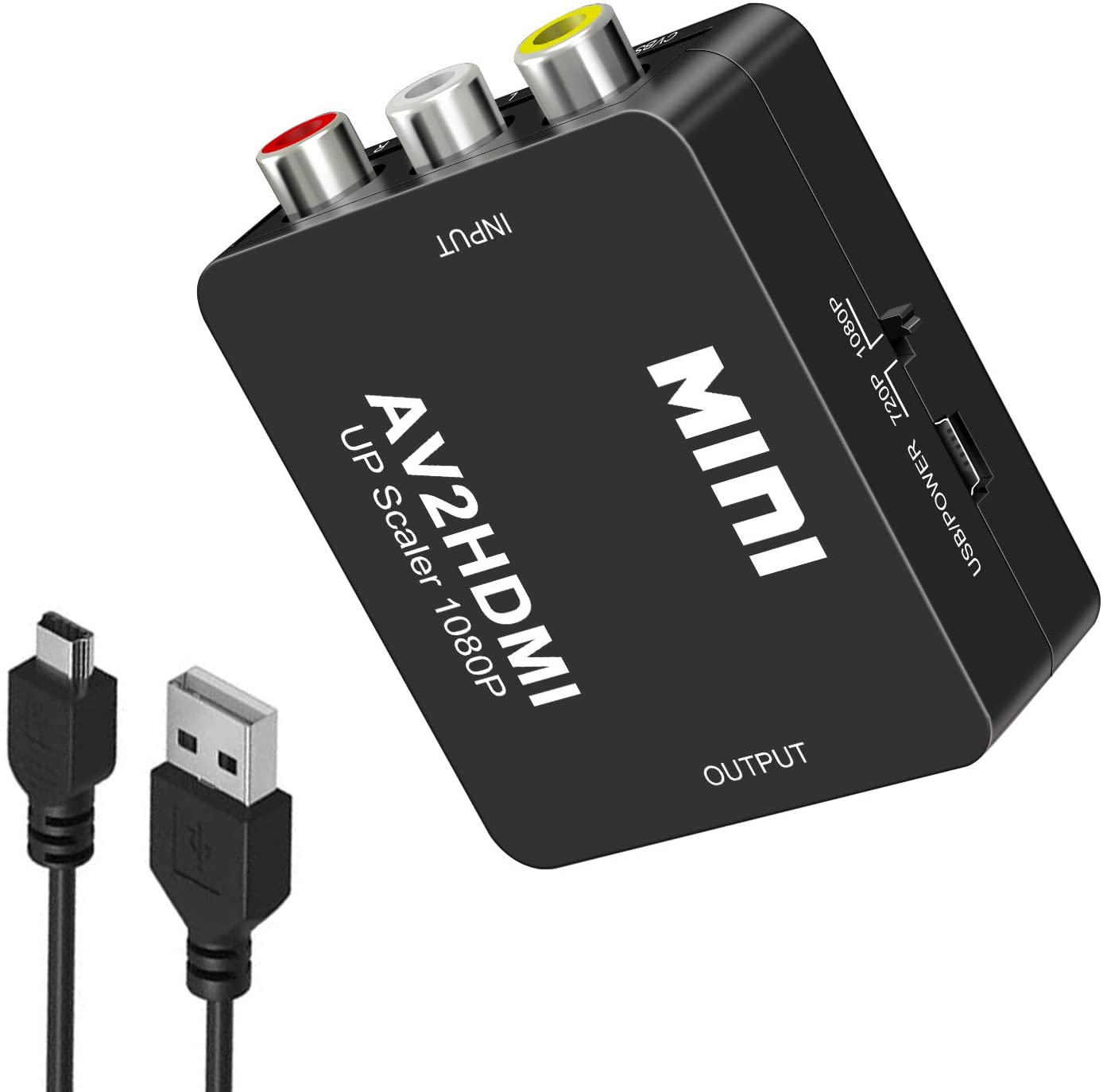 RCA to HDMI Converter, AV to HDMI Converter, 1080P Mini RCA Composite CVBS Audio Video Converter