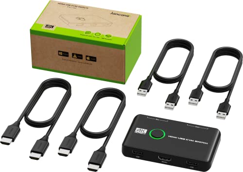 4K KVM Switch HDMI 2 Port Box, for 2 Computers Share Keyboard Mouse Printer and one HD Monitor,with 2 USB Cables and 2 HDMI Cables