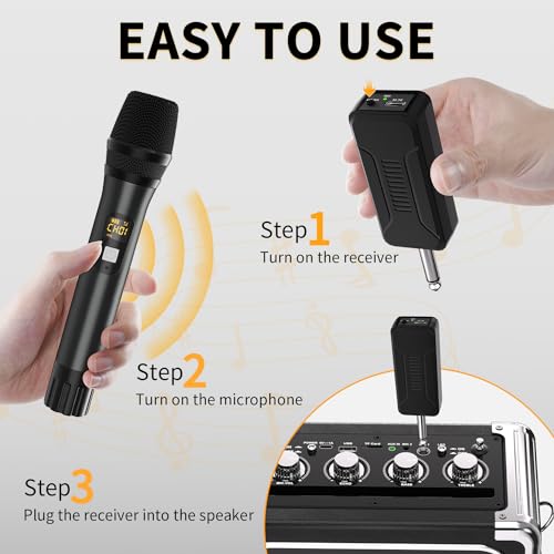 Wireless Microphones, Metal UHF Dual Handheld Dynamic Mic System,Microfonos Inalambricos with Rechargeable Receiver,160ft Range(Red&Grey)