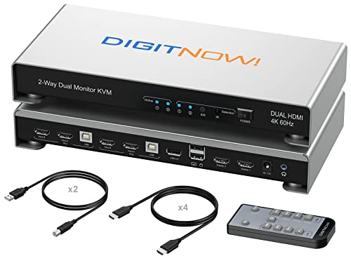 4K HDMI KVM Switch 2 Ports USB Dual Monitor 2 In 2 Out 2 Computer