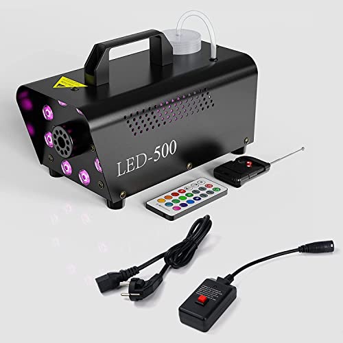 Smoke Machine, Fog Machine Halloween Indoor- 3 Stage LED Lights with 13 Colors & Strobe Effect, Automatic Smoke Machine for Party Wedding Holiday, 500W with Receiver and Wireless Remote Controls