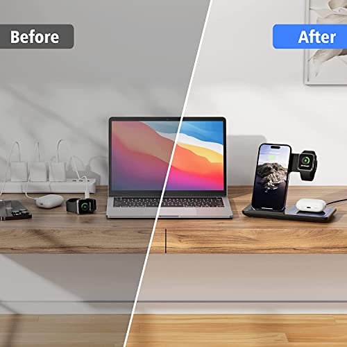 3 in 1 Wireless Charging Station for Apple, Wireless Charger Stand for iPhone 16/15/14/13/12/11/SE/X/8 Pro Max Plus Mini,Charging Dock for AirPods 4/3 Pro,Apple Watch 10/9/Ultra/8/SE/7/6/5/4/3
