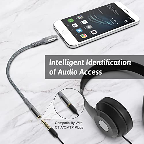 USB-C to 3.5mm Female Headphone Adapter, USB Type C to AUX Audio Cable(Grey)