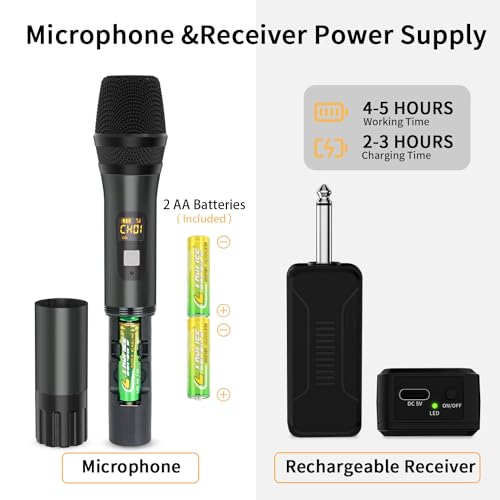 voijump Wireless Microphones, Metal UHF Dual Handheld Dynamic Mic System,Microfonos Inalambricos with Rechargeable Receiver,160ft Range,for Karaoke, Speech, Wedding, Church, PA System,Singing Machine