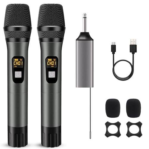 voijump Wireless Microphones, Metal UHF Dual Handheld Dynamic Mic System,Microfonos Inalambricos with Rechargeable Receiver,200ft Range,for Karaoke, Speech, Wedding, Church, PA System,Singing Machine