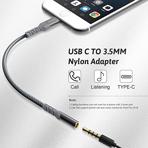 USB-C to 3.5mm Female Headphone Adapter, USB Type C to AUX Audio Cable(Grey)