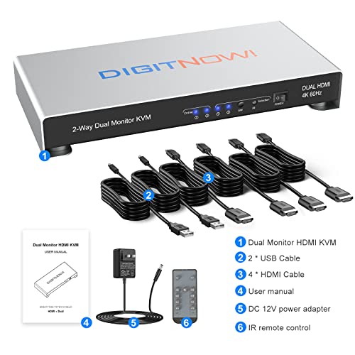 KVM Switch HDMI 2 Computers 2 Monitors 2 Port Dual Monitor Extended Display