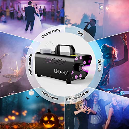 Smoke Machine, Fog Machine Halloween Indoor- 3 Stage LED Lights with 13 Colors & Strobe Effect, Automatic Smoke Machine for Party Wedding Holiday, 500W with Receiver and Wireless Remote Controls