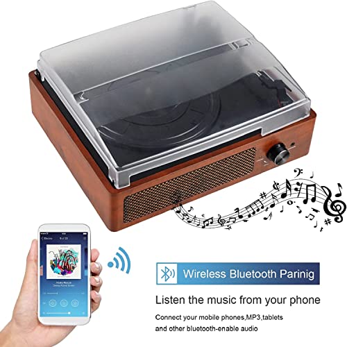 Vinyl Record Players Vintage Turntable for Vinyl Records with Speakers Belt-Driven Turntables Support 3-Speed, Bluetooth Wireless Playback, Headphone, AUX-in, RCA Line LP Vinyl Players(Orange)