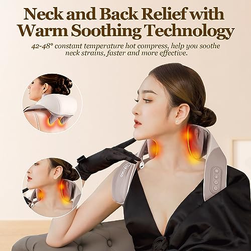 6D Deep Kneading Massagers with 6 Massage Nodes,Cordless Neck Massager