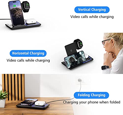 3 in 1 Wireless Charging Station for Apple, Wireless Charger Stand for iPhone 16/15/14/13/12/11/SE/X/8 Pro Max Plus Mini,Charging Dock for AirPods 4/3 Pro,Apple Watch 10/9/Ultra/8/SE/7/6/5/4/3