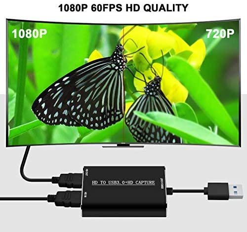 HDMI Video Capture Card,HDMI to USB 3.0 Device,Full HD 1080P 60fps Live Game Capture Recording Box With HDMI Loop-out Support Windows 7/8/10 Linux Twitch for PS3/4 Switch Xbox Streaming and Recording