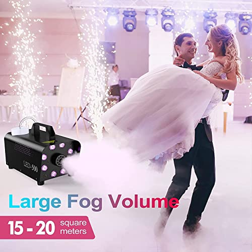 Smoke Machine, Fog Machine Halloween Indoor- 3 Stage LED Lights with 13 Colors & Strobe Effect, Automatic Smoke Machine for Party Wedding Holiday, 500W with Receiver and Wireless Remote Controls