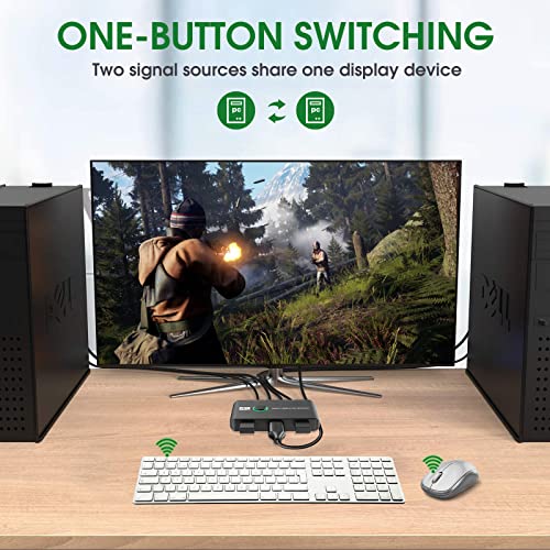 4K KVM Switch HDMI 2 Port Box, for 2 Computers Share Keyboard Mouse Printer and one HD Monitor,with 2 USB Cables and 2 HDMI Cables