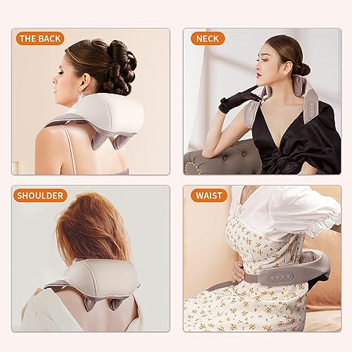 6D Deep Kneading Massagers with 6 Massage Nodes,Cordless Neck Massager