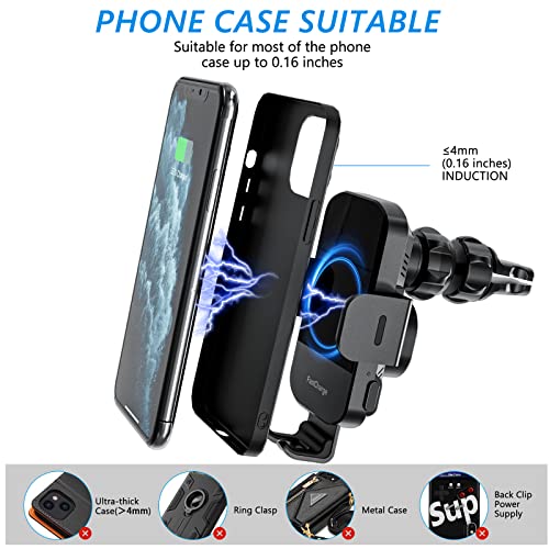 Wireless Car Charger, Fast Charging 15W Auto Clamping Car Charger(Black)