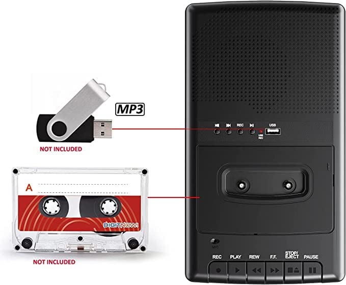Portable Cassette Player, Tape Recorder with Stand-Alone Microphone, Walkman Cassettes Tape Digital Converter to USB Flash Disk, Built-in Speaker/Retractable Handle/3.5MM Headphone Jack