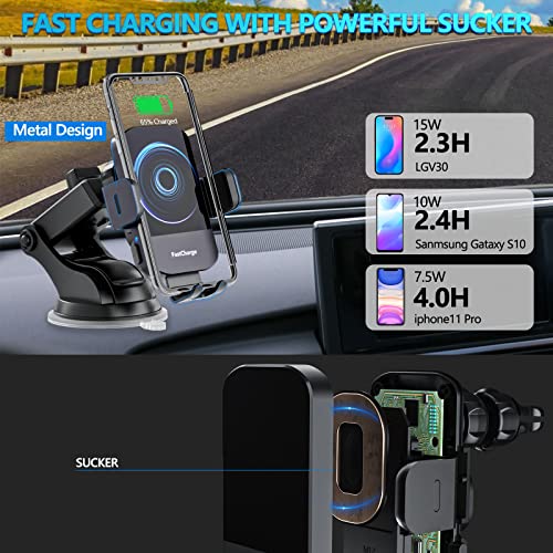Wireless Car Charger, Fast Charging 15W Auto Clamping Car Charger(Black)