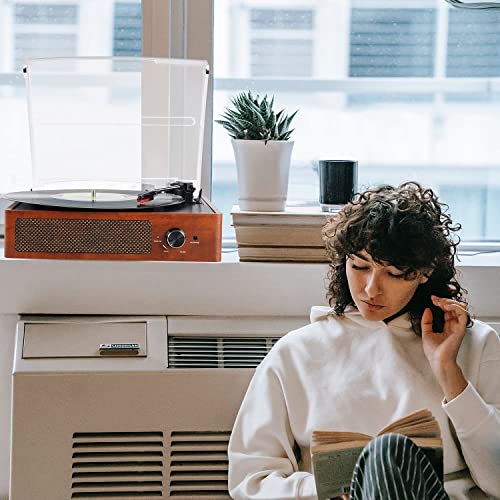 Vinyl Record Players Vintage Turntable for Vinyl Records with Speakers Belt-Driven Turntables Support 3-Speed, Bluetooth Wireless Playback, Headphone, AUX-in, RCA Line LP Vinyl Players(Orange)