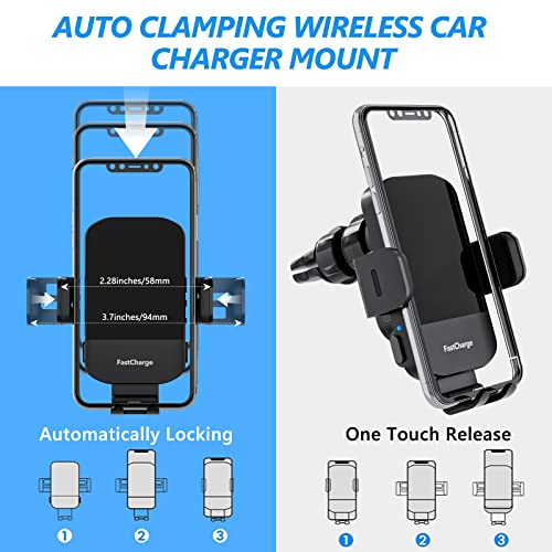 Wireless Car Charger, Fast Charging 15W Auto Clamping Car Charger(Black)