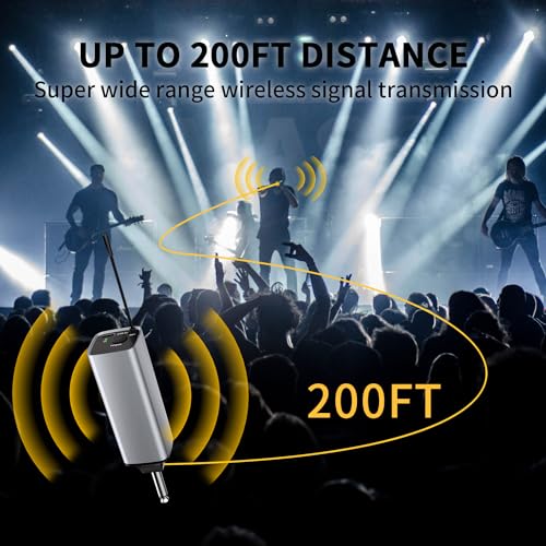 Wireless Microphones, Metal UHF Dual Handheld Dynamic Mic System,Microfonos Inalambricos with Rechargeable Receiver,200ft Range(Grey)