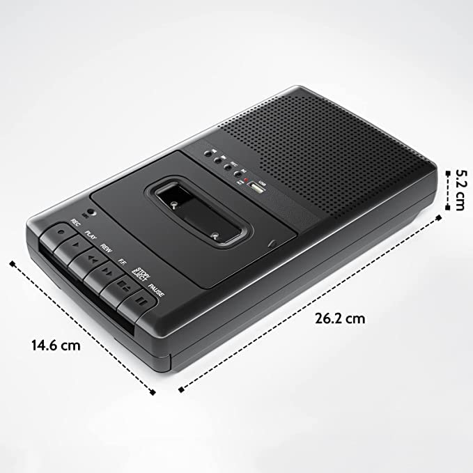 Portable Cassette Player, Tape Recorder with Stand-Alone Microphone, Walkman Cassettes Tape Digital Converter to USB Flash Disk, Built-in Speaker/Retractable Handle/3.5MM Headphone Jack