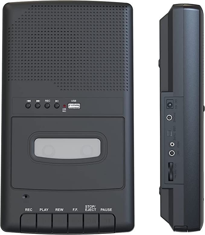 Portable Cassette Player, Tape Recorder with Stand-Alone Microphone, Walkman Cassettes Tape Digital Converter to USB Flash Disk, Built-in Speaker/Retractable Handle/3.5MM Headphone Jack