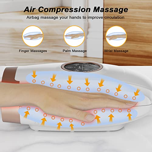 Hand Massager Machine with Heat and Compression, 6 Levels Shiatsu Massager for Arthritis and Carpal Tunnel Relief, Pain Relief for Finger, Wirst, and Hand, Best Gifts for Men and Women(White)