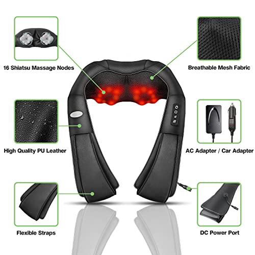 cotsoco Shiatsu Back Neck and Shoulder Massager with Heat,Deep Tissue 3D Kneading Pillow, Electric Full Body Massager for Legs,Foot,Body Muscle Pain Relief,Gifts for Mom Dad