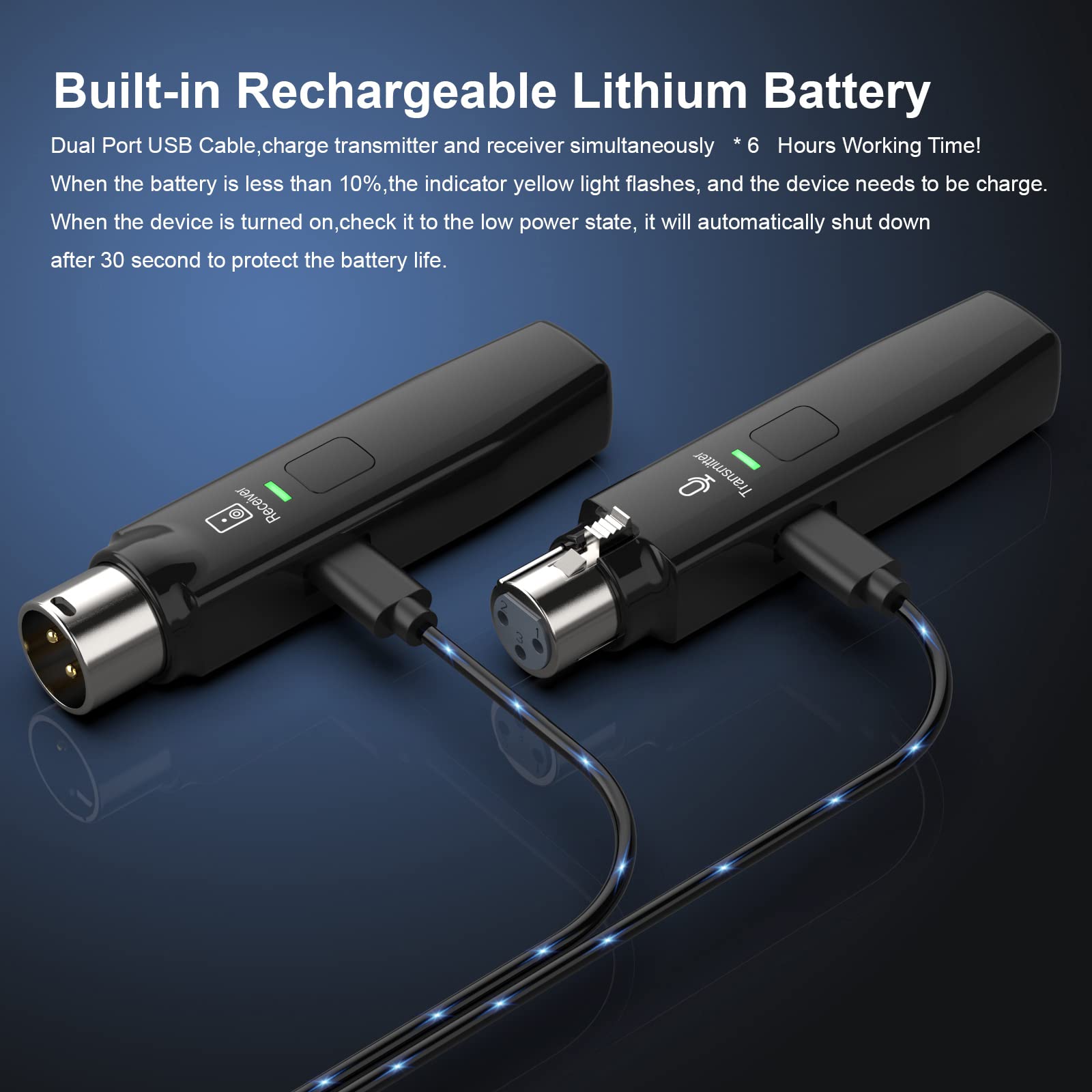 DIGITNOW Microphone Wireless System,2.4GHz Wireless Mic Adapter,Rechargeable Wireless XLR Transmitter and Receiver Compatible