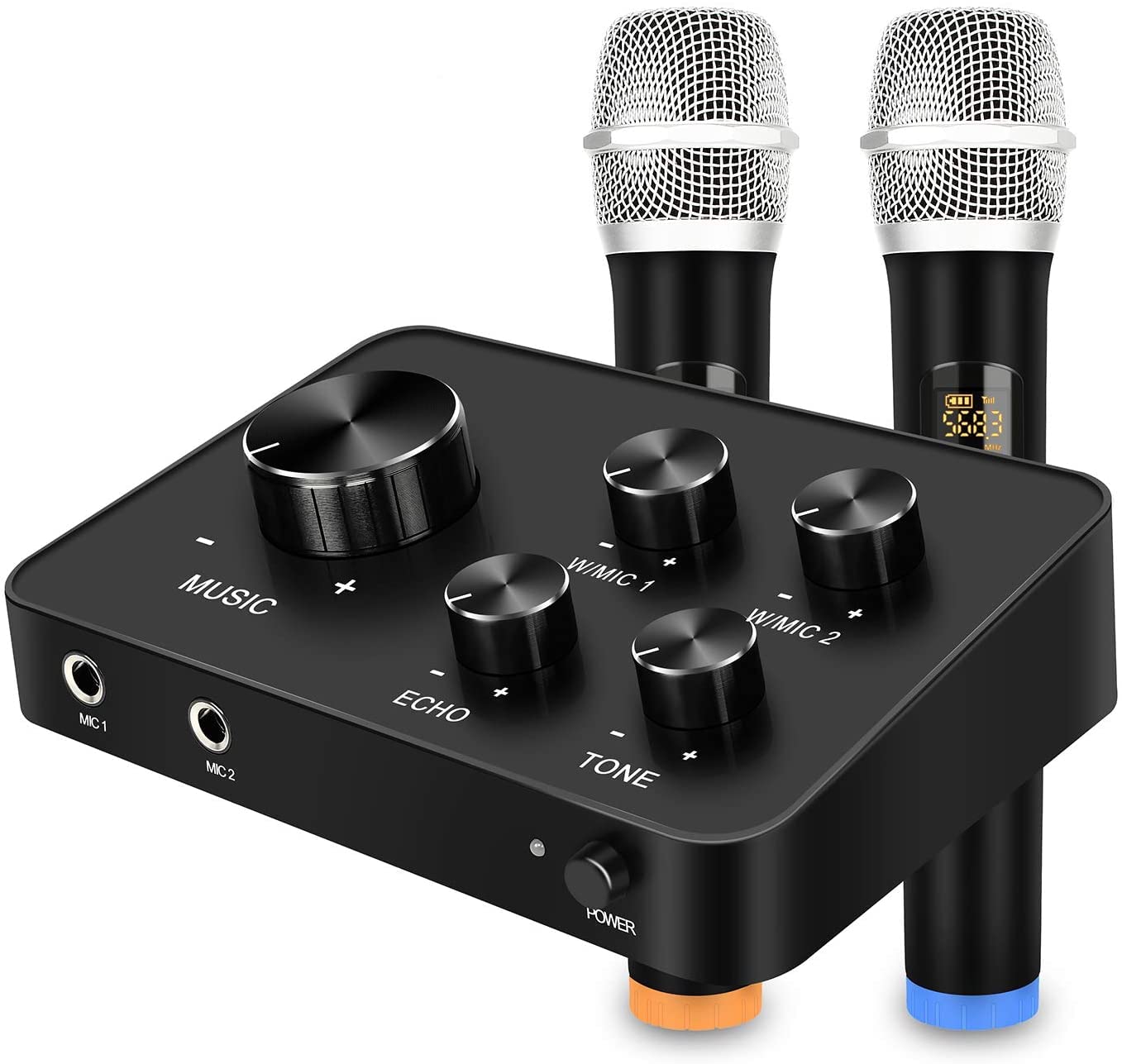 Portable Karaoke Microphone Mixer System Set, with Dual UHF Wireless Mic