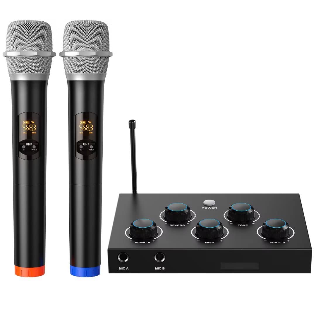 Kit de mixage portable pour karaoké avec double micro sans fil UHF,  HDMI-ARC/optique/AUX et HDMI In-Out dans récepteur chantant pour Smart TV,  PC
