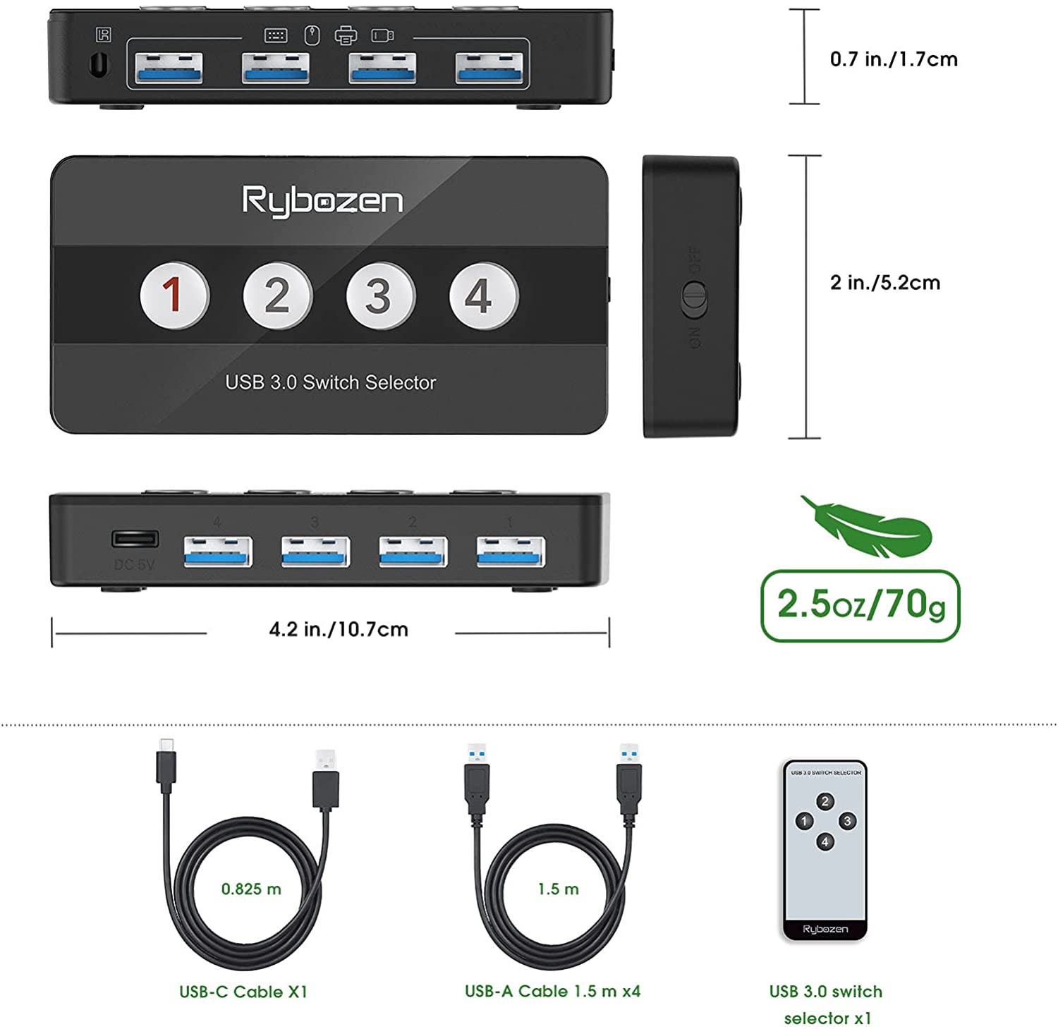 USB 3.0 Switch Selector,4 Port KVM Switch USB Peripheral Switcher Box