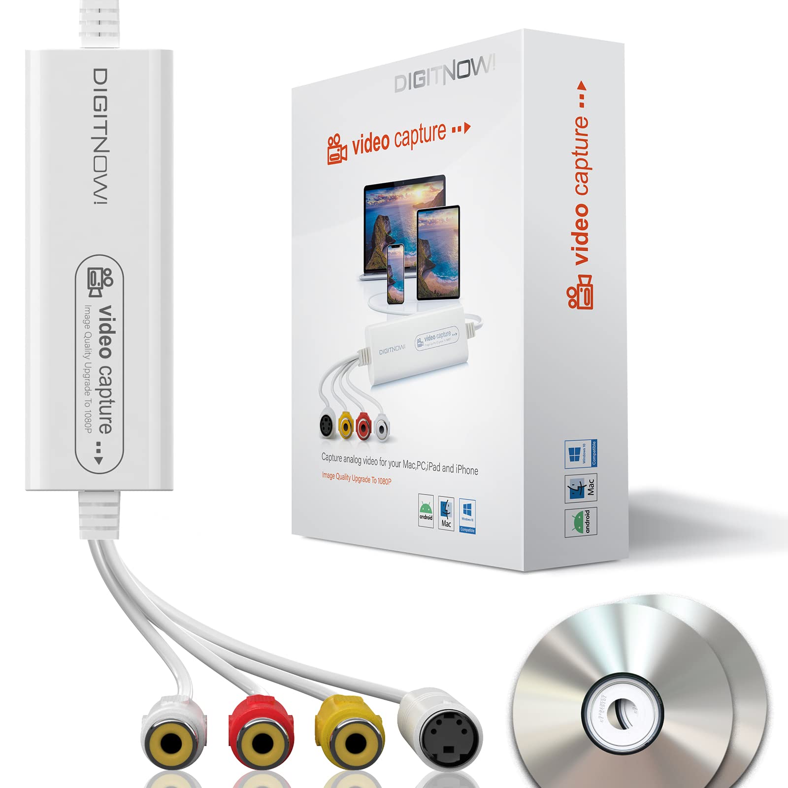 VHS to Digital Converter, USB Video Capture Card, Video Capture Device, RCA TO USB Converter,Convert VHS VCR Hi8 Mini DV to Digital/DVD,For Tape Player Camcorder Camera PC TV,Windows Mac OS Compatible