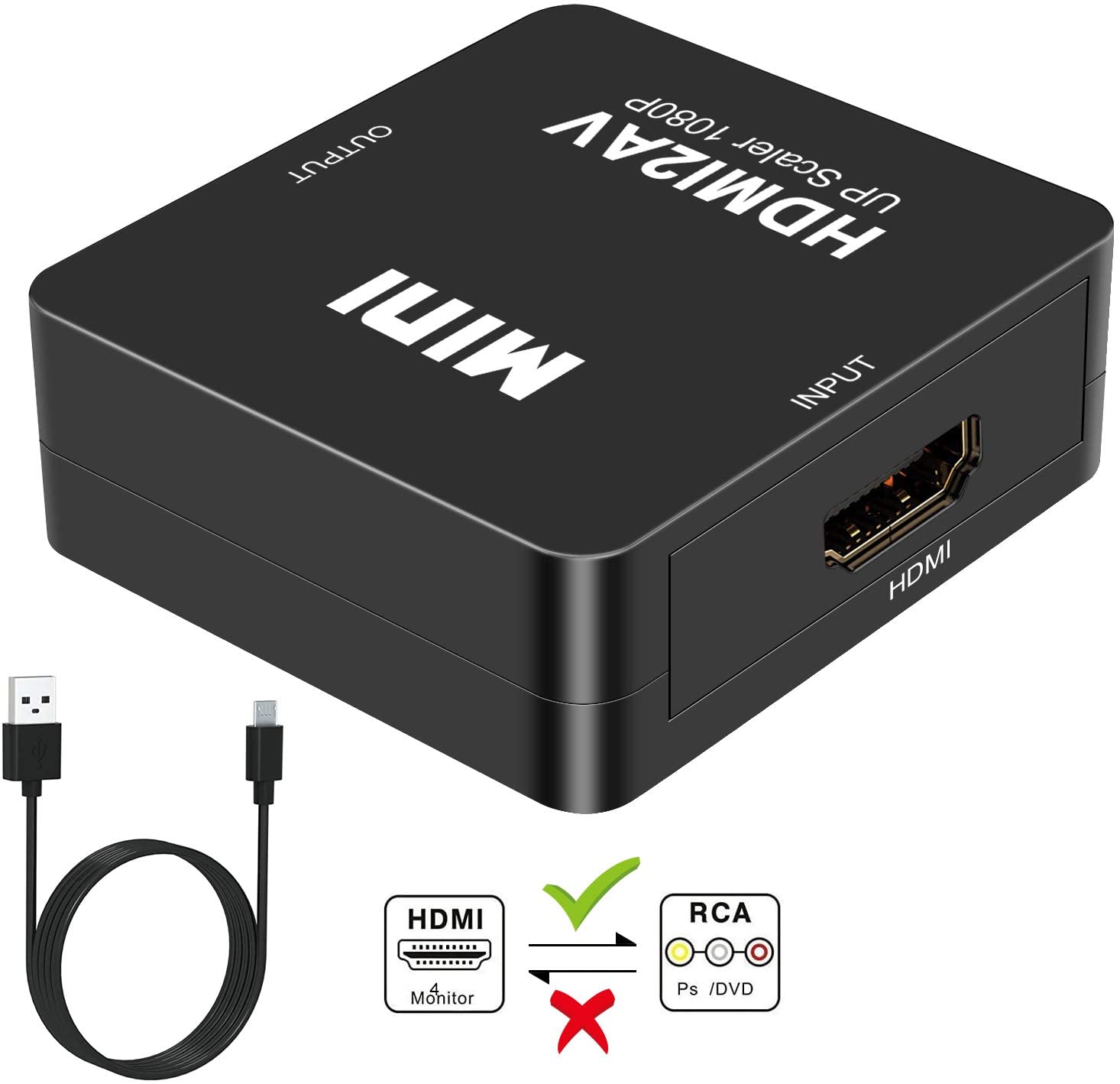 DIGITNOW HDMI to RCA, DIGITNOW 1080P Mini HDMI to Analogue AV 3RCA CVBS Composite HD Video Audio Converter Adpter Supports PAL/NTSC for PC Laptop PS4 PS3 Xbox Blue-Ray HDTV Camera DVD