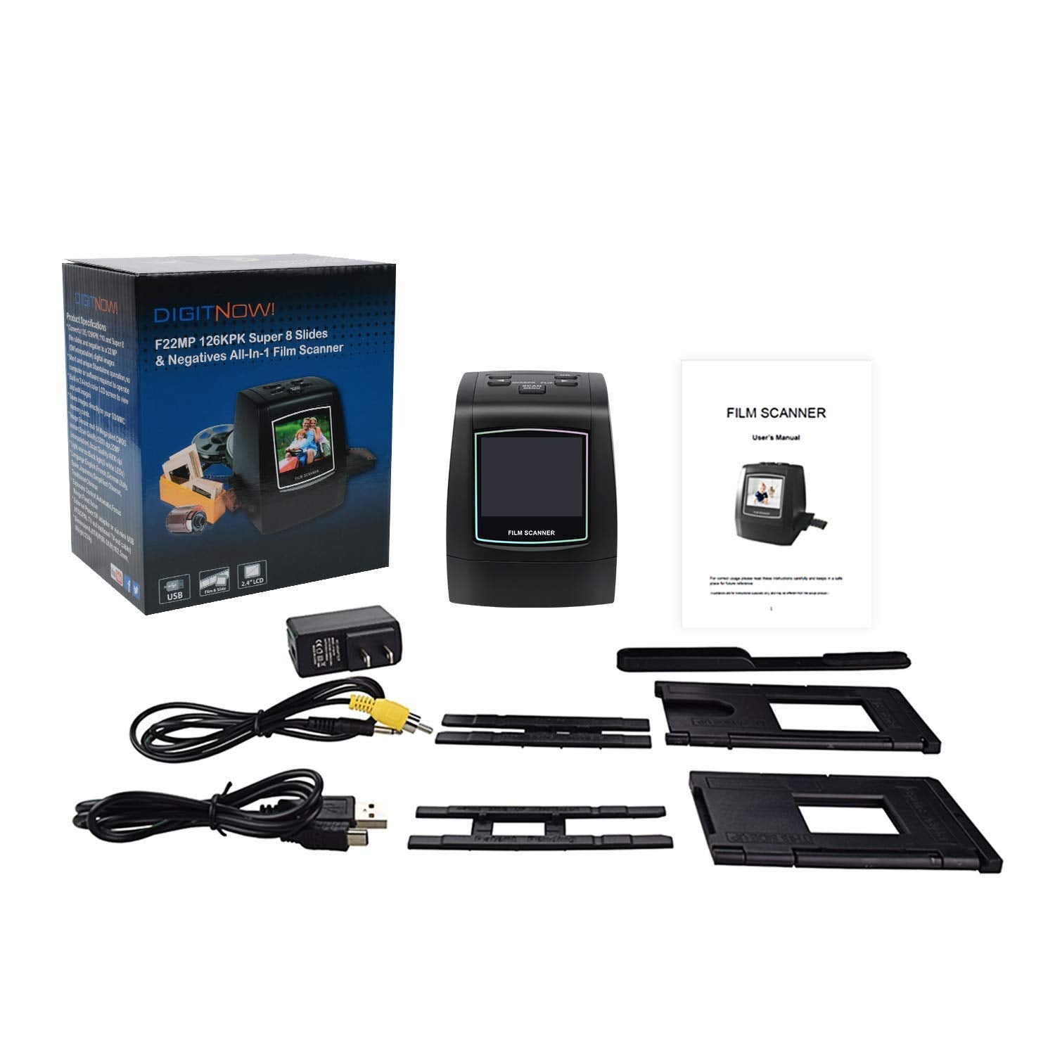 DIGITNOW 22MP All-in-1 Film & Slide Scanner, Converts 35mm 135 110 126 and Super 8 Films/Slides/Negatives to Digital JPG Photos, Built-in 128MB Memory, 2.4 LCD Screen