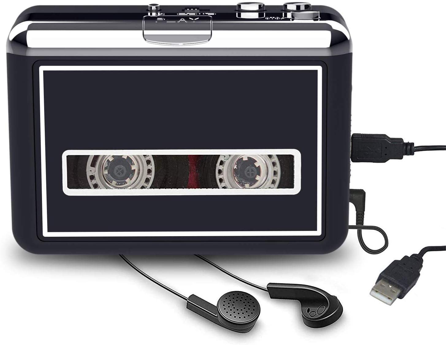 Cassette Player Portable Walkman Convert Tapes to Digital MP3 Converter(Black)