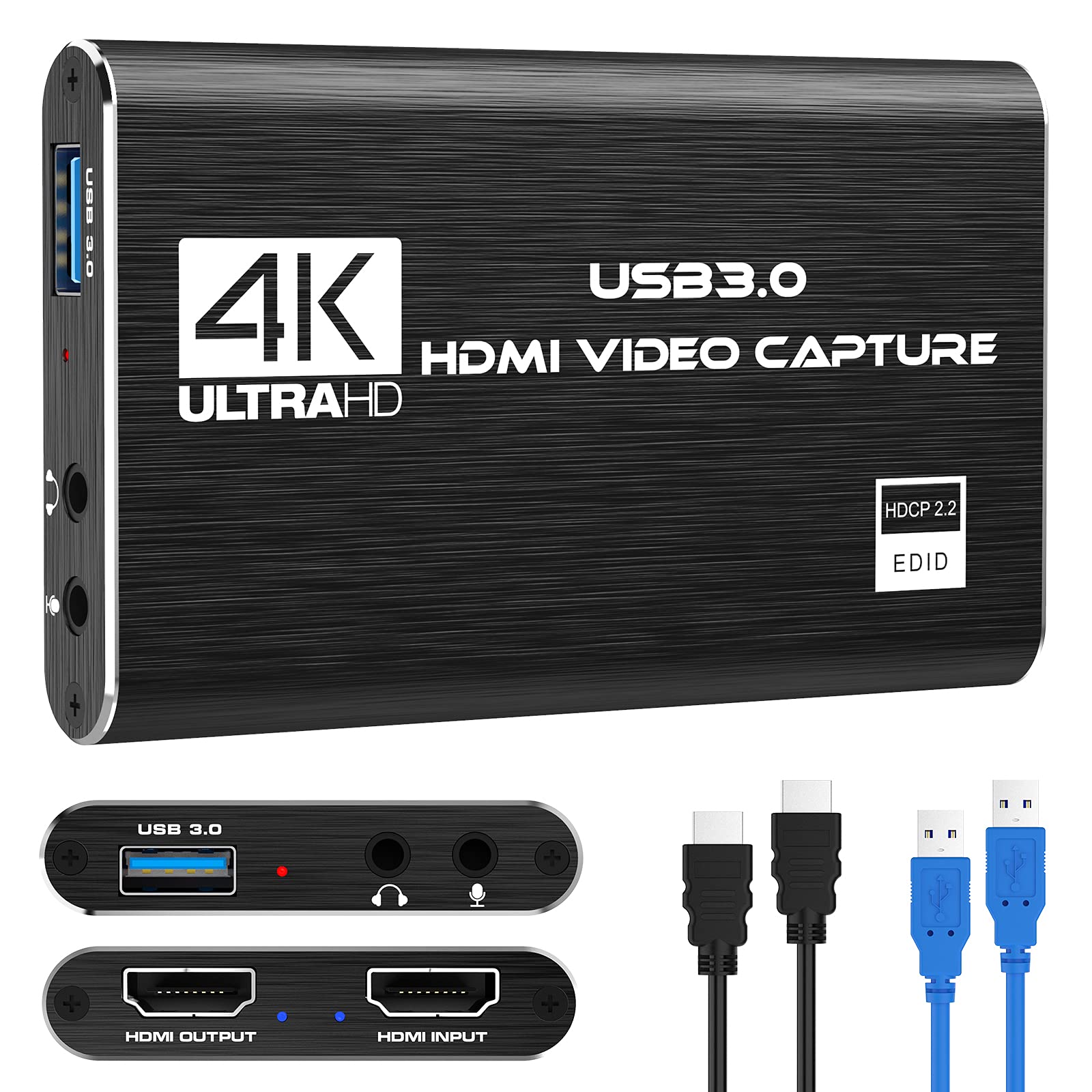 4K Audio Video Capture Card HDMI USB 3.0 Video Capture Device 1080P 60FPS(Black)