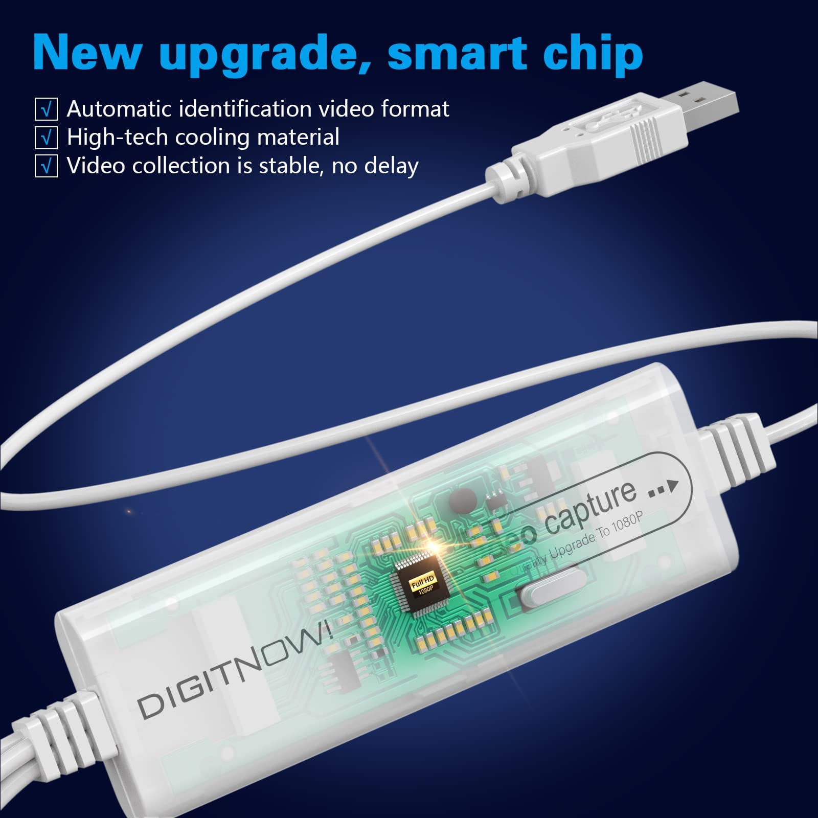 VHS to Digital Converter, USB Video Capture Card, Video Capture Device, RCA TO USB Converter,Convert VHS VCR Hi8 Mini DV to Digital/DVD,For Tape Player Camcorder Camera PC TV,Windows Mac OS Compatible