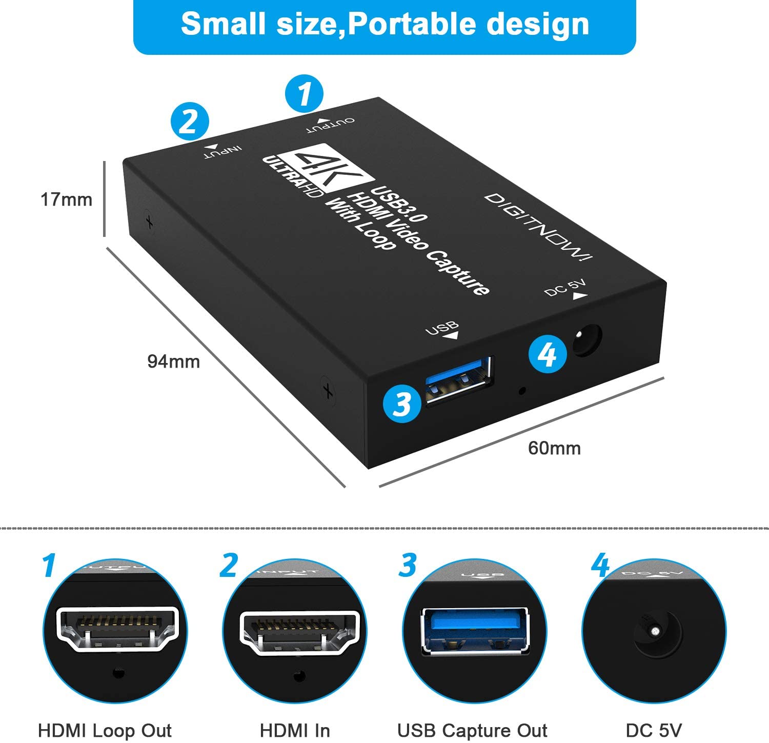 4K Video Capture Card with Loop Out, HDMI USB 3.0 Video Capture Device